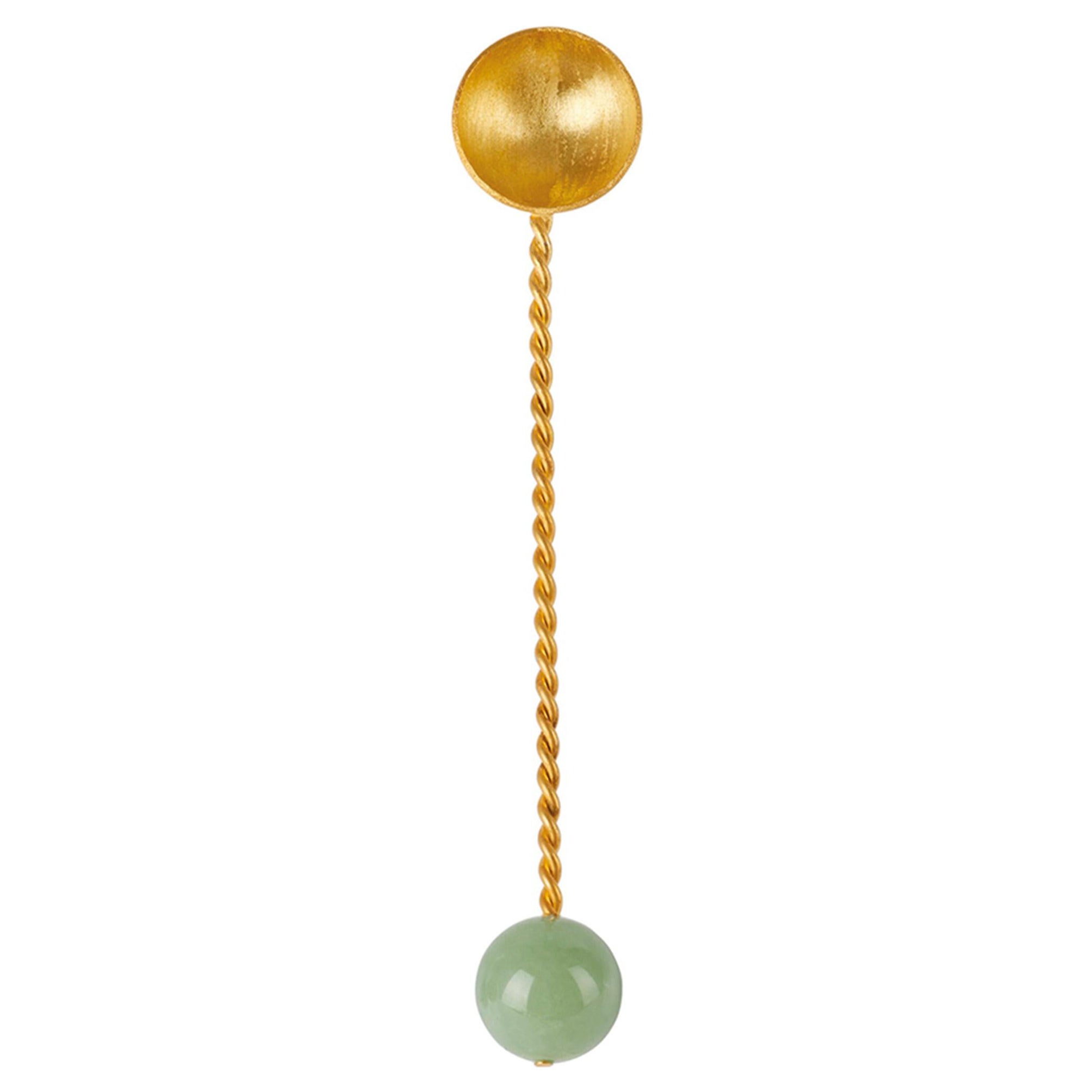 Contemporary Gold Plated Spoon Set Green Quartz Stone Handcrafted Natalia Criado