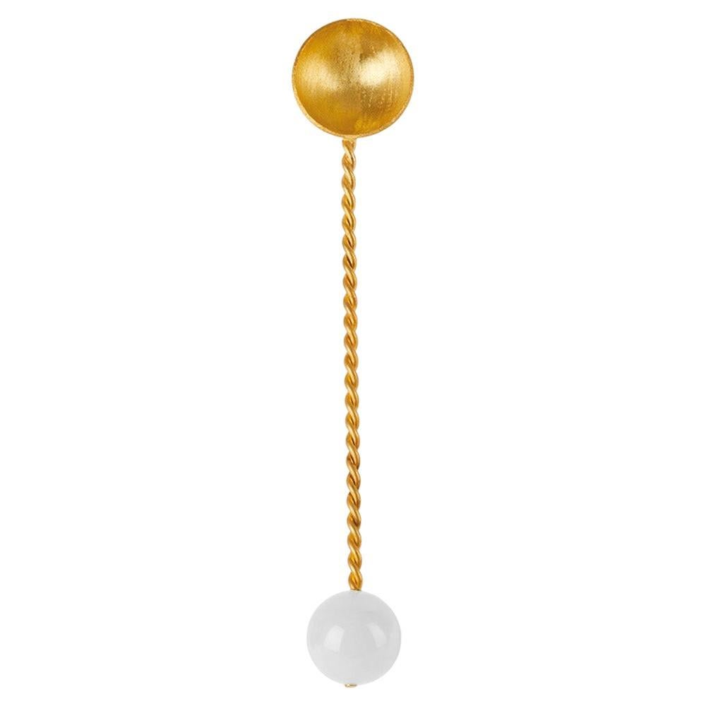 Contemporary Gold Plated Spoon Set White Quartz Stone Handcrafted Natalia Criado
