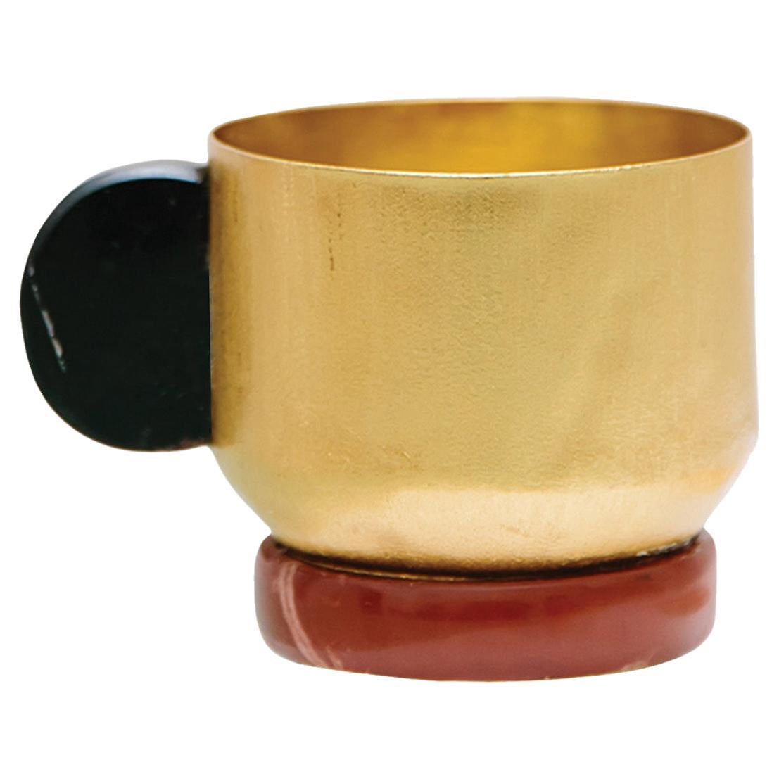 Contemporary Gold Plated Tea Cup Onyx Stone Handle in Italy by Natalia Criado For Sale