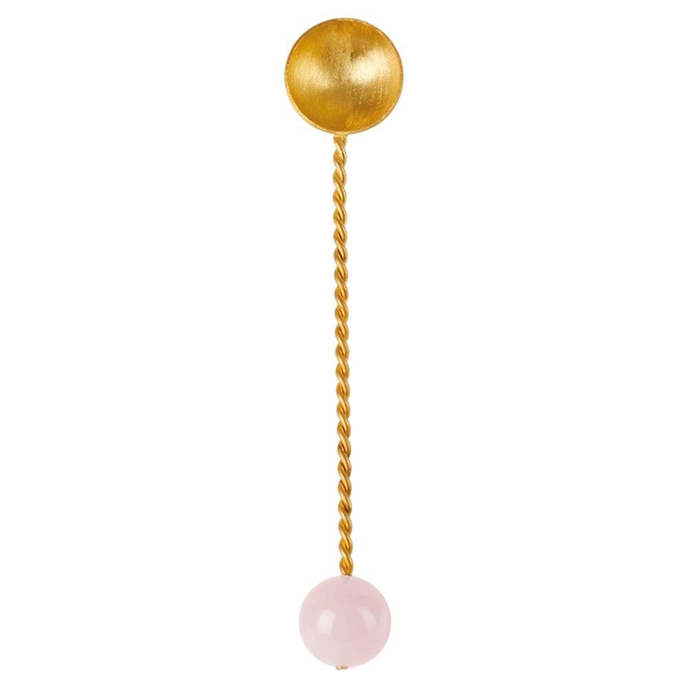 Contemporary Gold Plated Tea Spoon Pink Quartz Stone by Natalia Criado For Sale