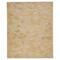 Tappeto contemporaneo con texture oro realizzato a mano in lana e viscosa
