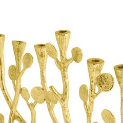 Contemporary Gold Tone Cast Metal Botanical Menorah
