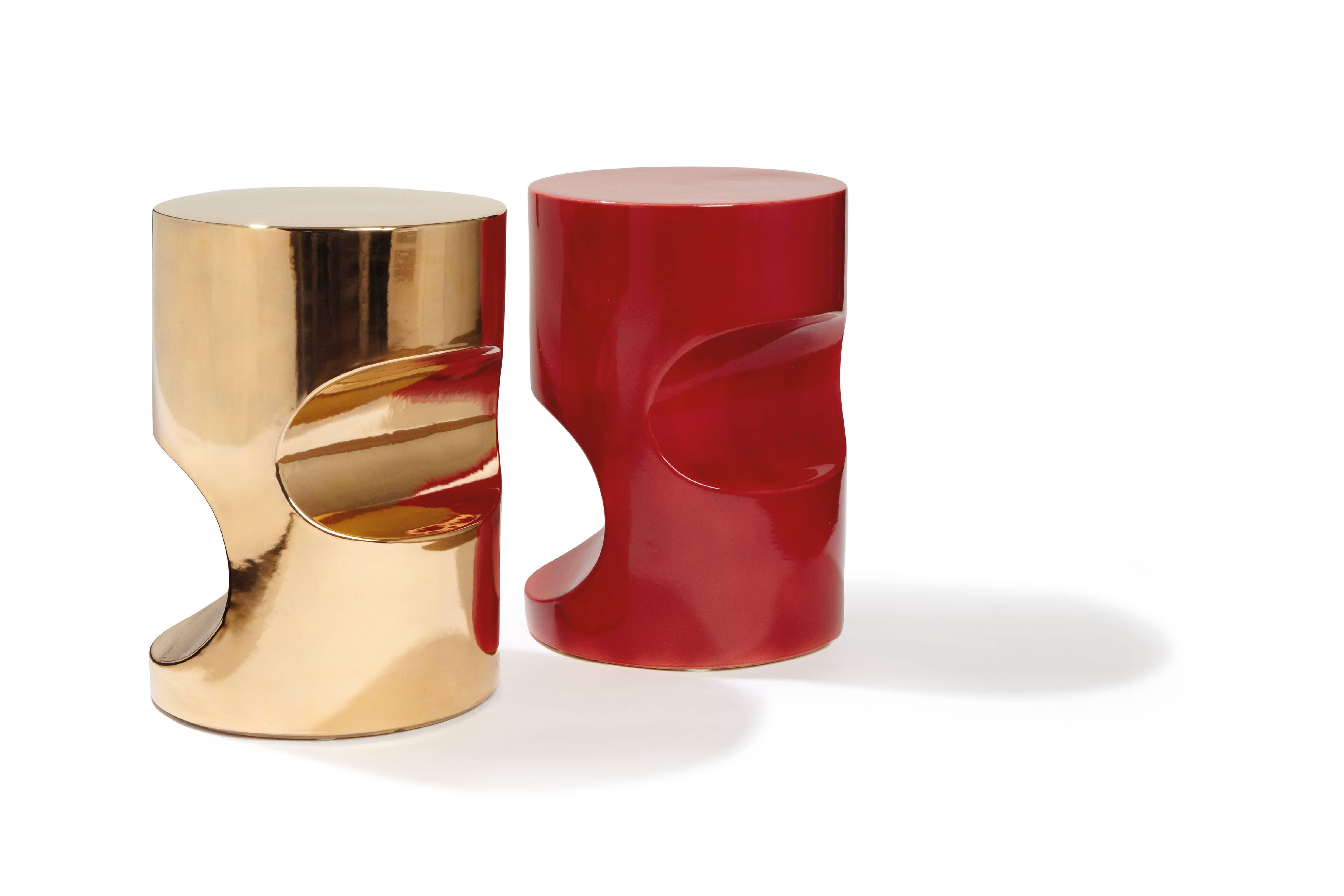 XXIe siècle et contemporain Tabouret contemporain en céramique dorée par Hervé Langlais en vente