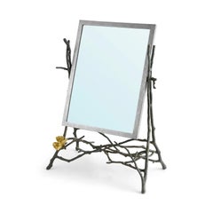 Contemporary Gold-Toned Metal Butterfly Ginkgo Vanity Mirror