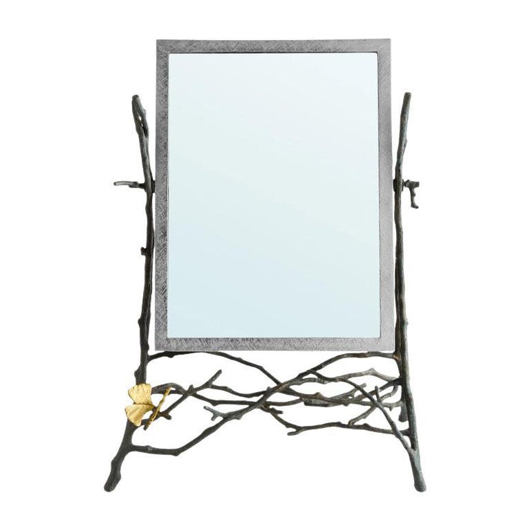 Contemporary Gold-Toned Metal Butterfly Ginkgo Vanity Mirror