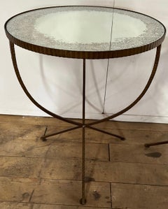 Contemporary Gold Toned Round Iron and Glass Accent Table