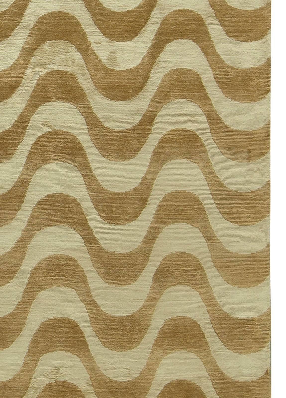 Hand-Knotted Contemporary Gold Waves Design Handmade Wool and Silk Rug by Doris Leslie Blau For Sale