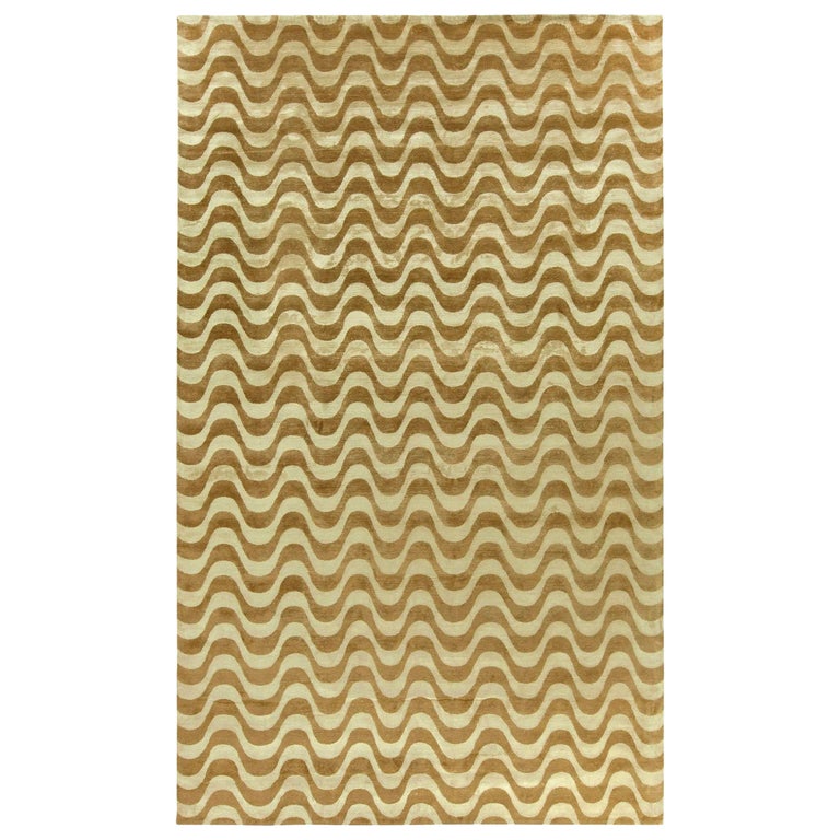 Contemporary Gold Waves Design Handmade Wool and Silk Rug by Doris ...