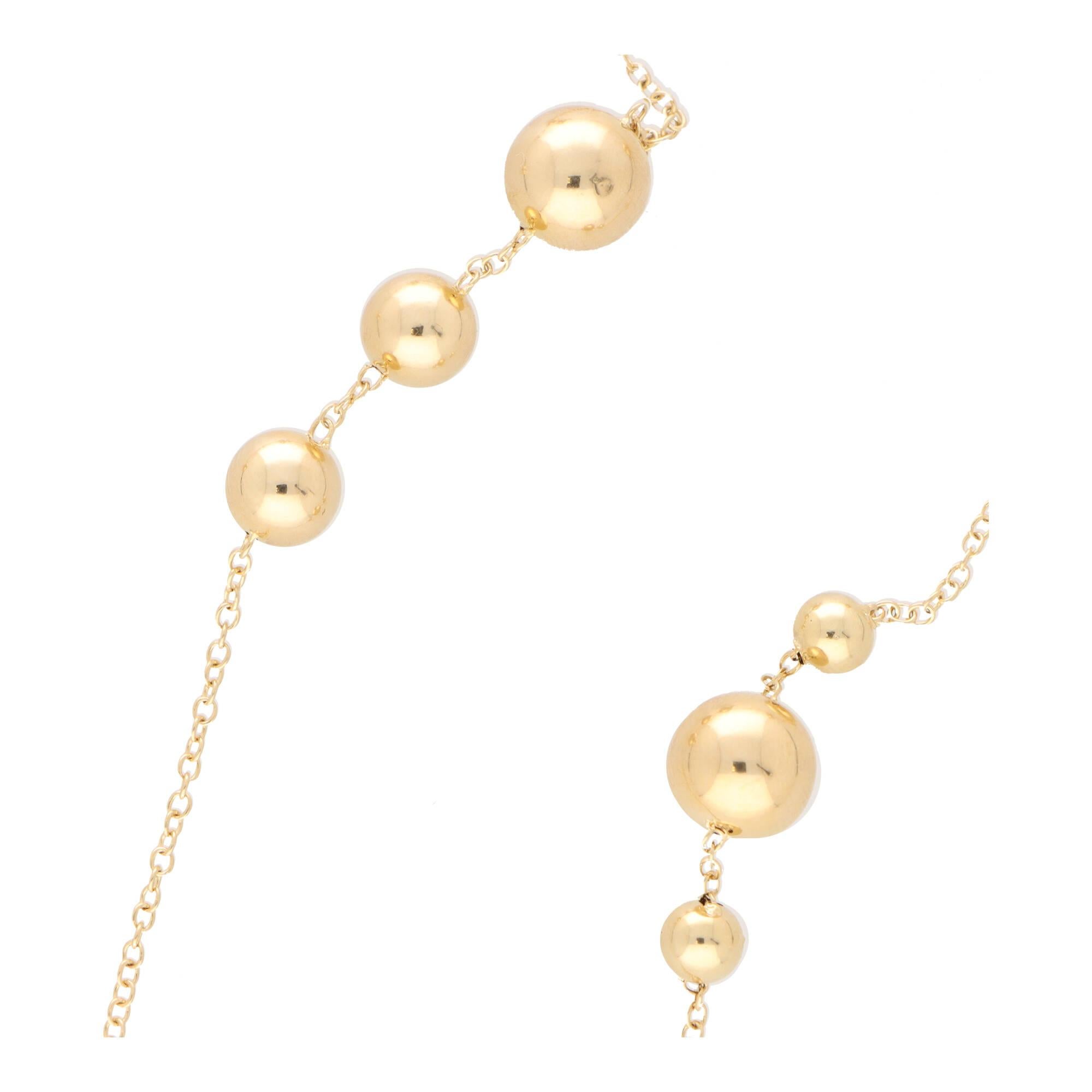Contemporary Golden Ball 34-inch Chain Necklace Set in 18k Yellow Gold In New Condition For Sale In London, GB