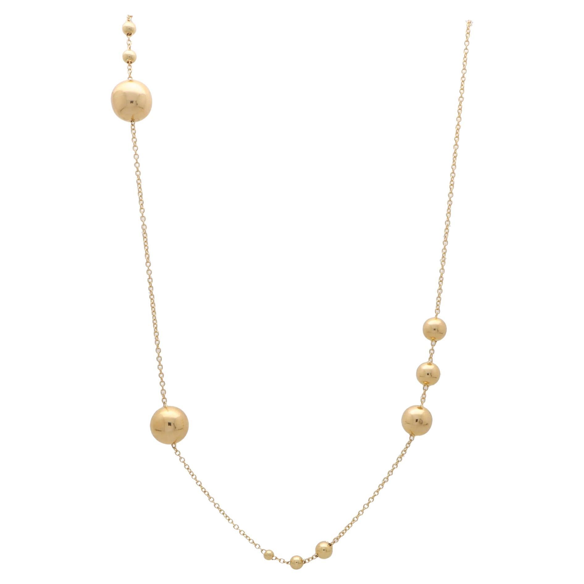 Contemporary Golden Ball 34-inch Chain Necklace Set in 18k Yellow Gold For Sale