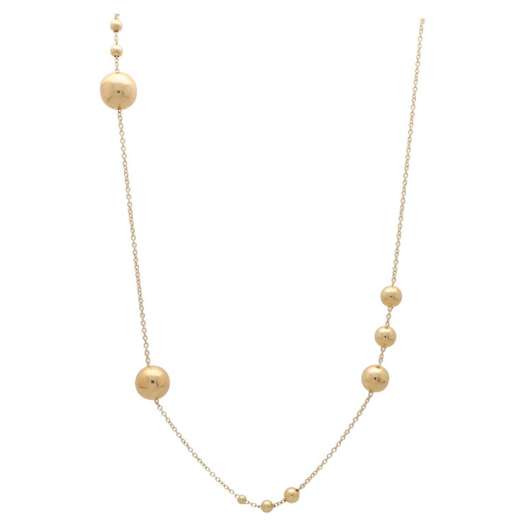 Contemporary Golden Ball 34inch Chain Necklace Set in 18k Yellow Gold