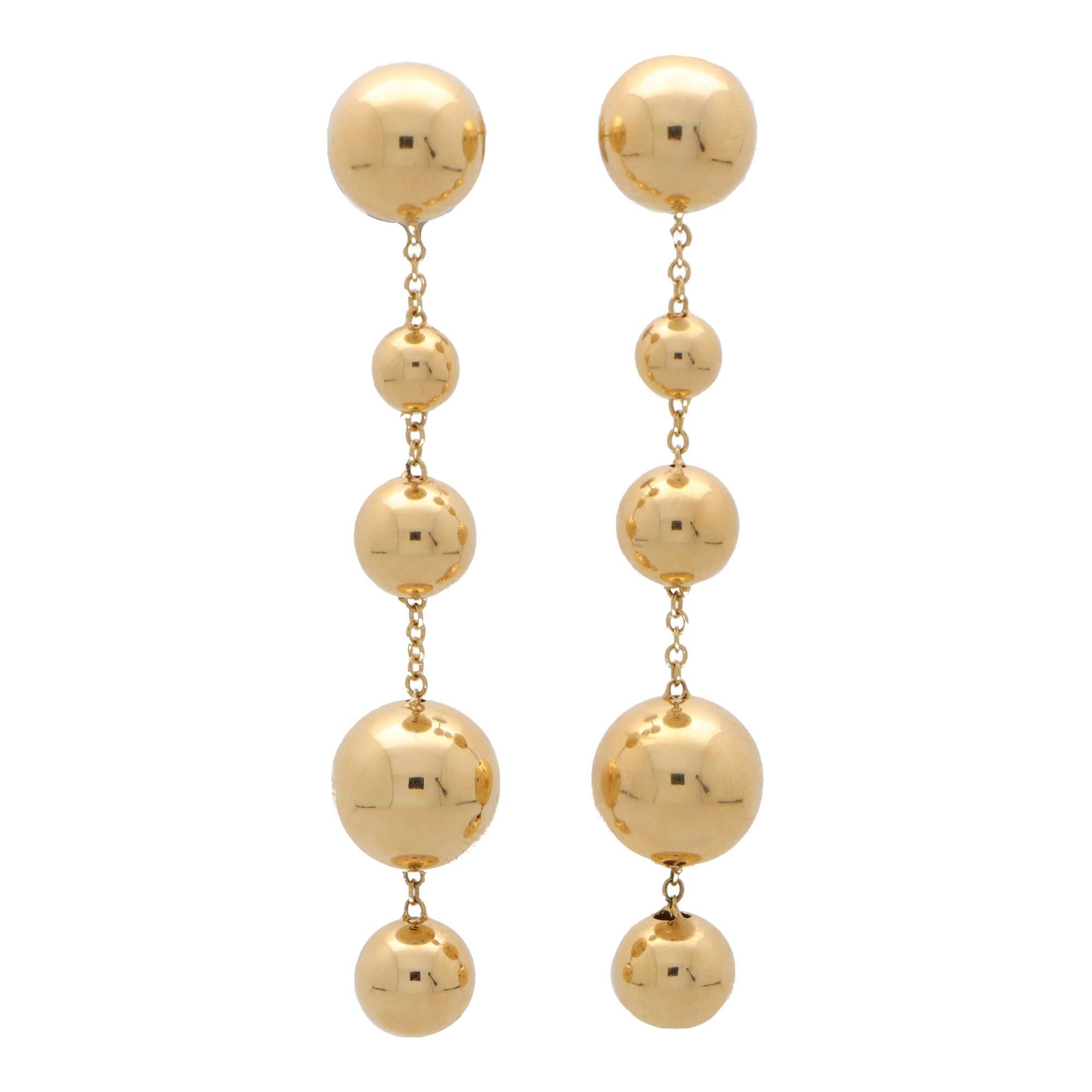 Contemporary Golden Ball Drop Earrings in 18k Yellow Gold For Sale