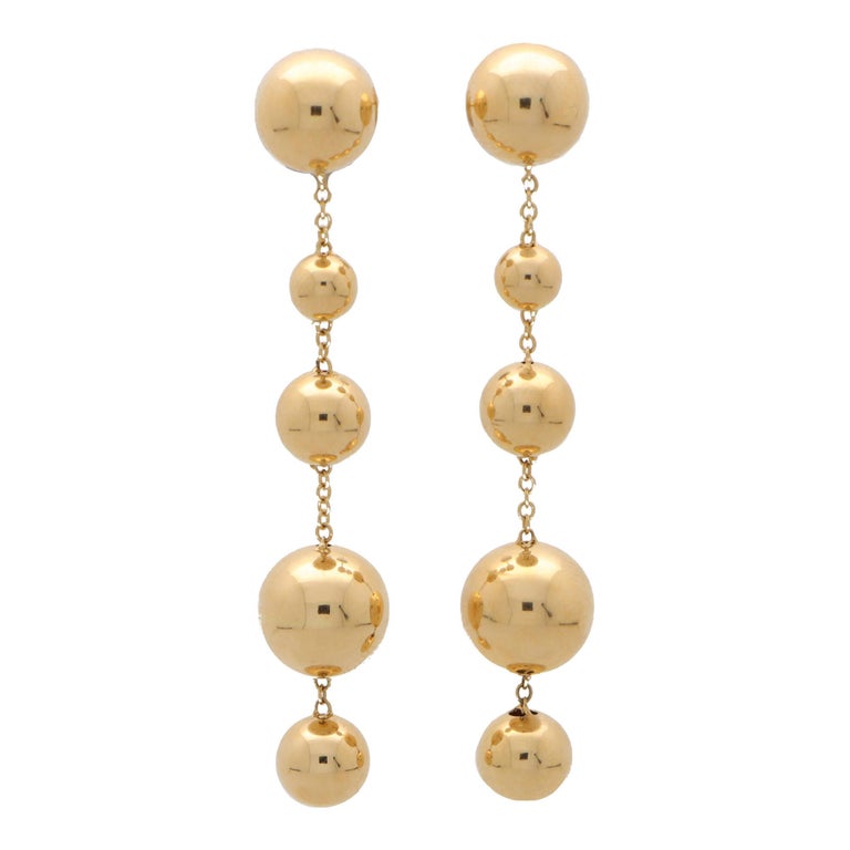 Contemporary Golden Ball Drop Earrings in 18k Yellow Gold For Sale at