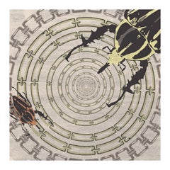 Contemporary Golden Bugs Square Rug in Hand-Tufted Botanical Silk by Rug'Society
