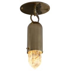 "Sino" Contemporary Golden Ceiling Light in Cast Brass & Illuminated Raw Crystal