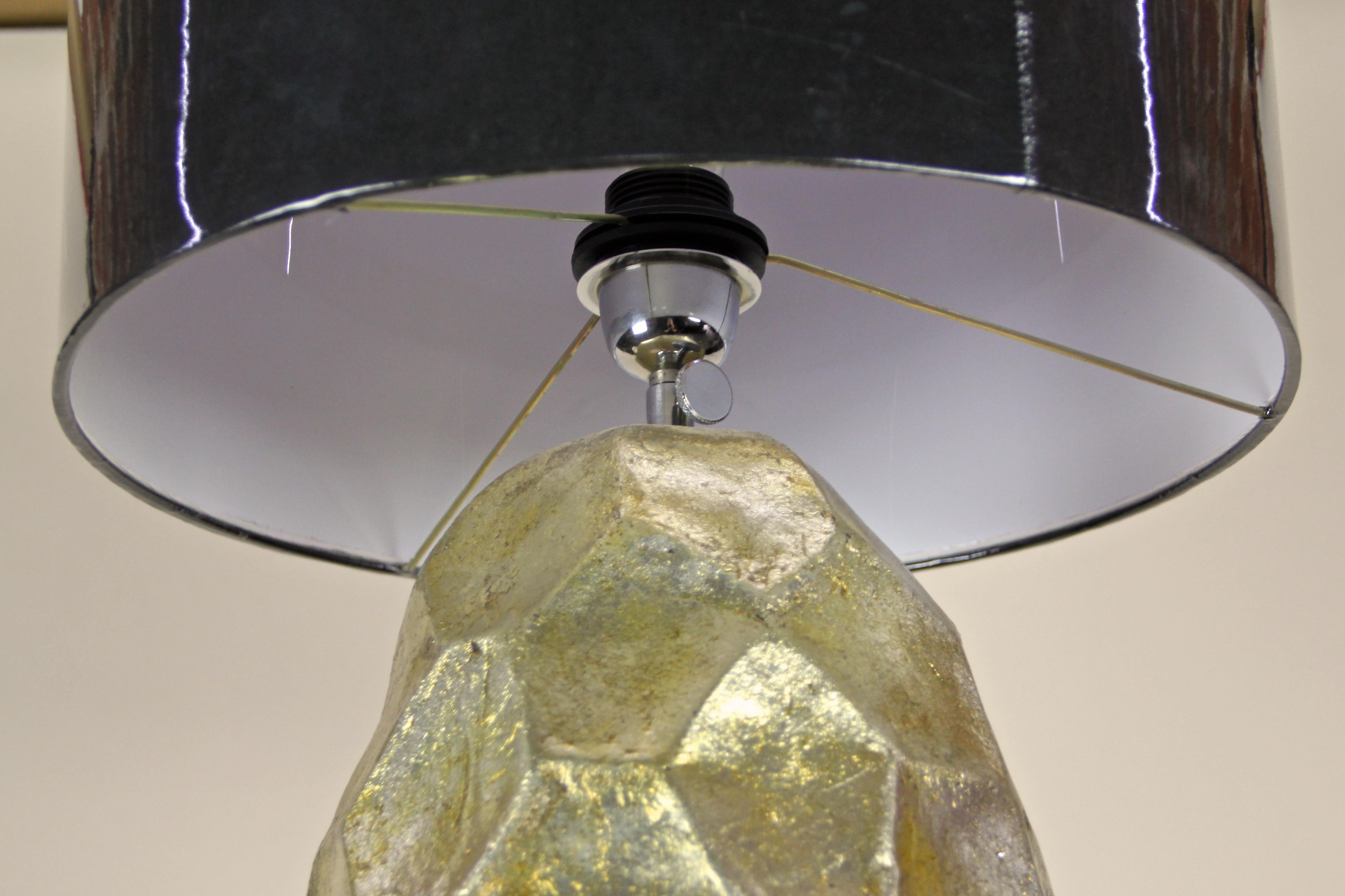 Contemporary Golden Ceramic Table Lamp Glazed on Black Teak Pedestal For Sale 4