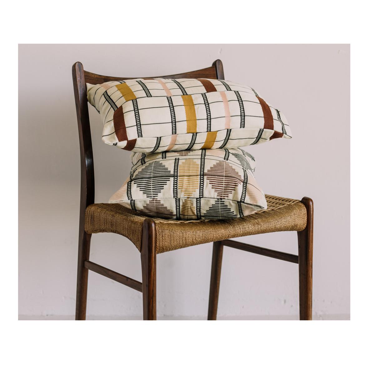 Hand-Woven Contemporary Ethnic Cushion Handwoven Cotton Decorative Kente Earth