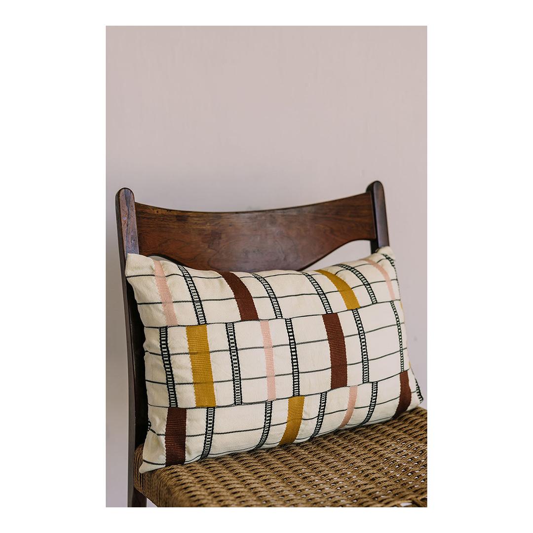 Contemporary Golden Editions Cushion Handwoven Cotton Striped Kente Earth Ochre In New Condition In Barcelona, CT