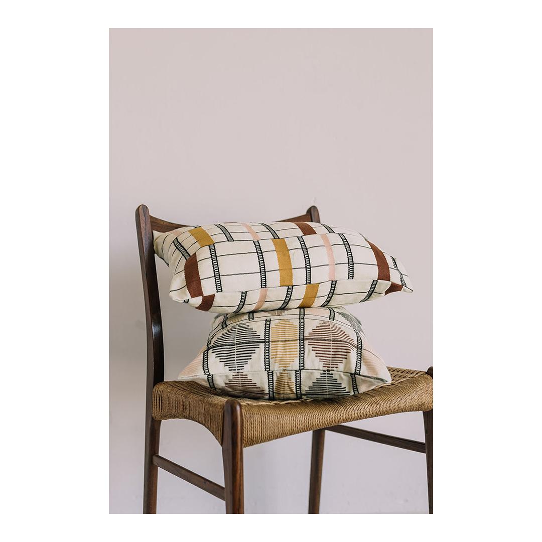 Contemporary Golden Editions Cushion Handwoven Cotton Striped Kente Earth Ochre 2