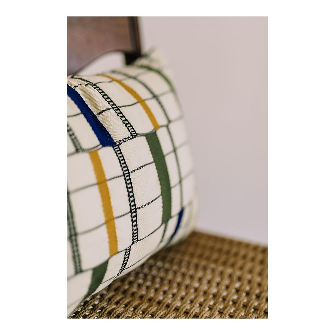 Ghanaian Contemporary Ethnic Cushion Handwoven Cotton Striped Kente Indigo