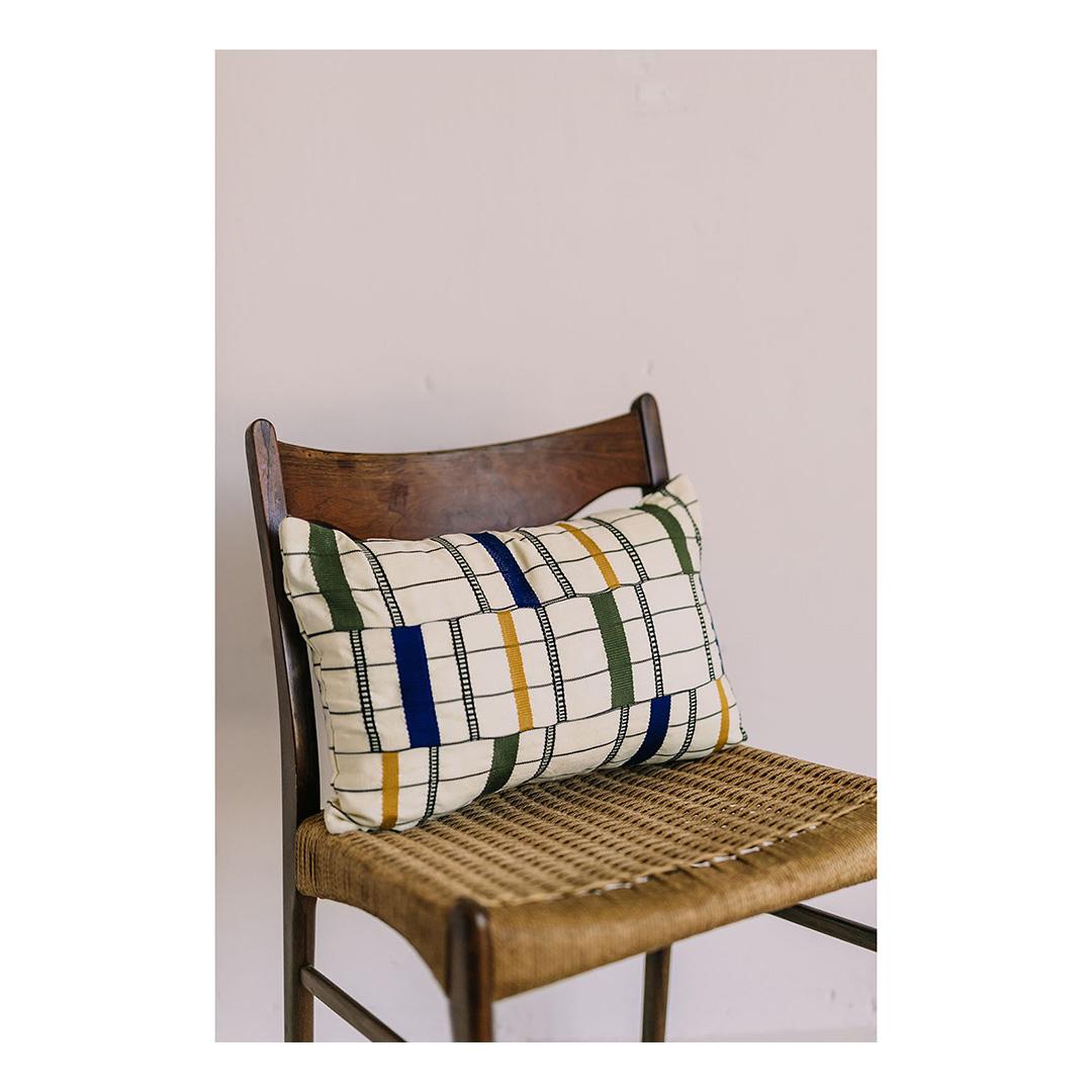 Hand-Woven Contemporary Ethnic Cushion Handwoven Cotton Striped Kente Indigo