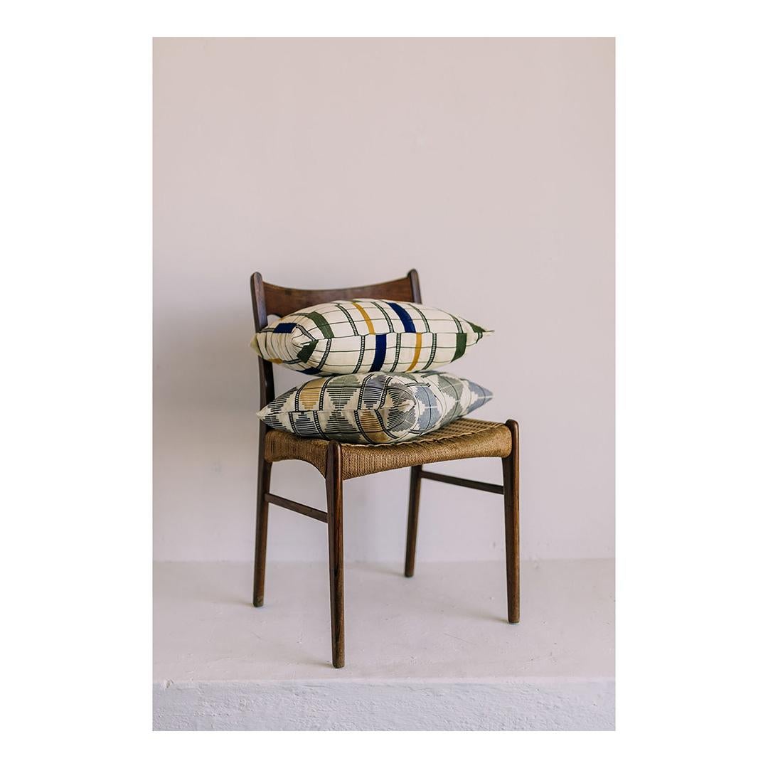 Bauhaus Contemporary Ethnic Cushion Handwoven Cotton Striped Kente Indigo