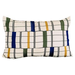 Contemporary Golden Editions Cushion Handwoven Cotton Striped Kente Indigo
