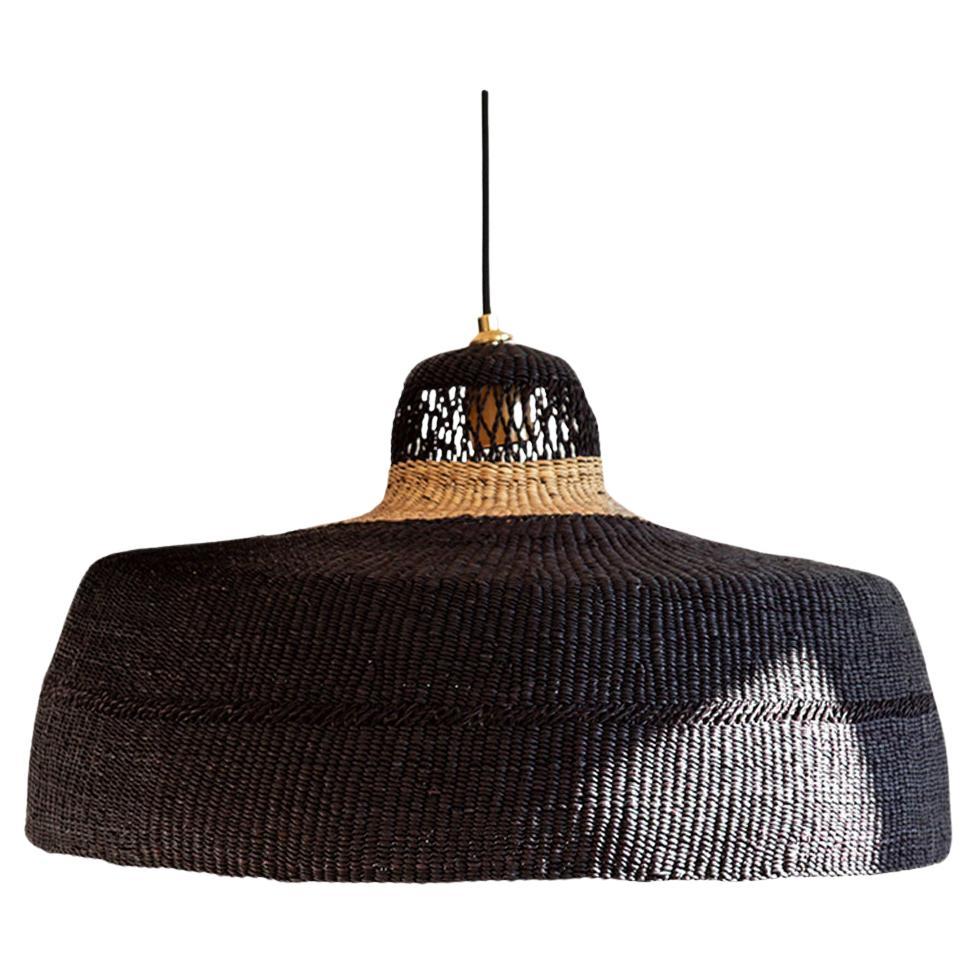 Contemporary Golden Editions Deep Pendant Lamp Handwoven Straw Black