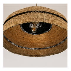 Contemporary Golden Editions Deep Pendant Lamp Handwoven Straw Natural / Black