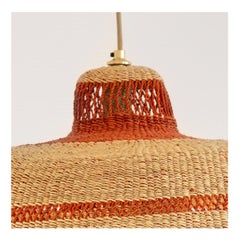 Contemporary Golden Editions Deep Pendant Lamp Handwoven Straw Terracotta