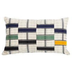 Contemporary Golden Editions Geometric Cushion Handwoven Cotton Kente Herb Green