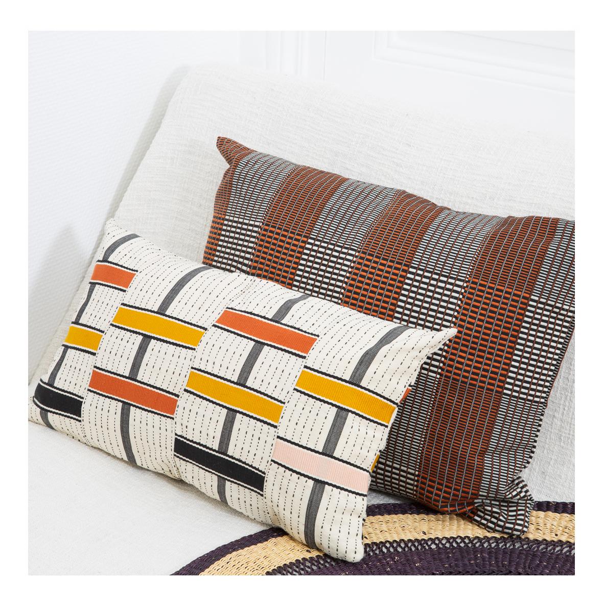 Bauhaus Contemporary Golden Editions Geometric Cushion Handwoven Cotton Kente Terracotta