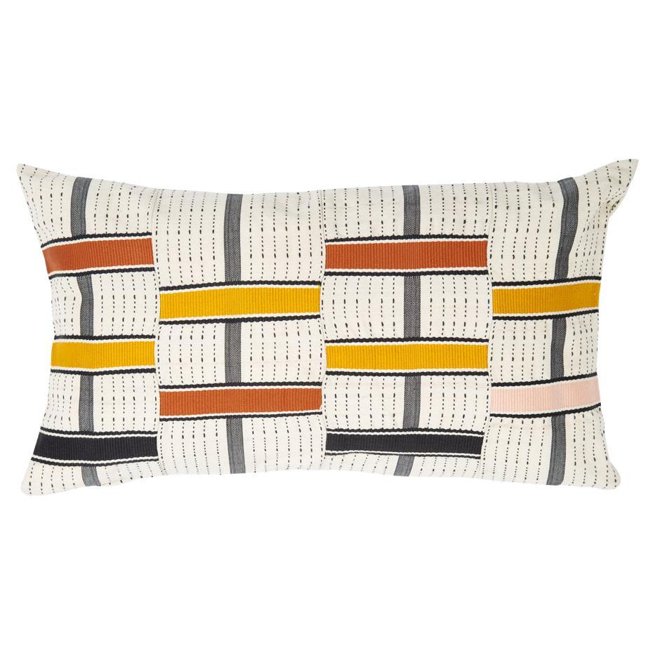 Contemporary Golden Editions Geometric Cushion Handwoven Cotton Kente Terracotta