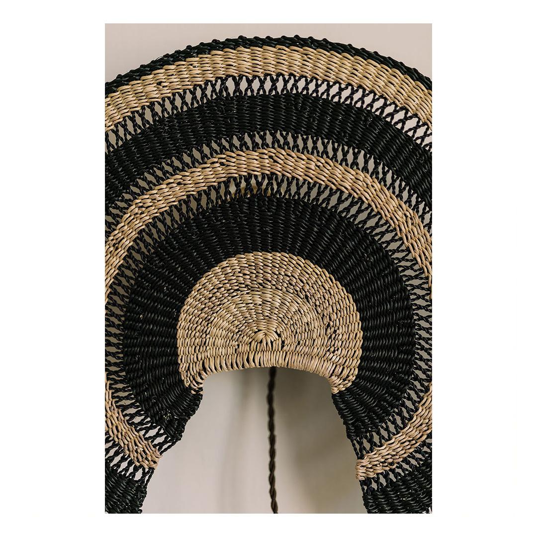 Ghanaian Contemporary Golden Editions Large Midnight Wall Lamp Handwoven Straw Black