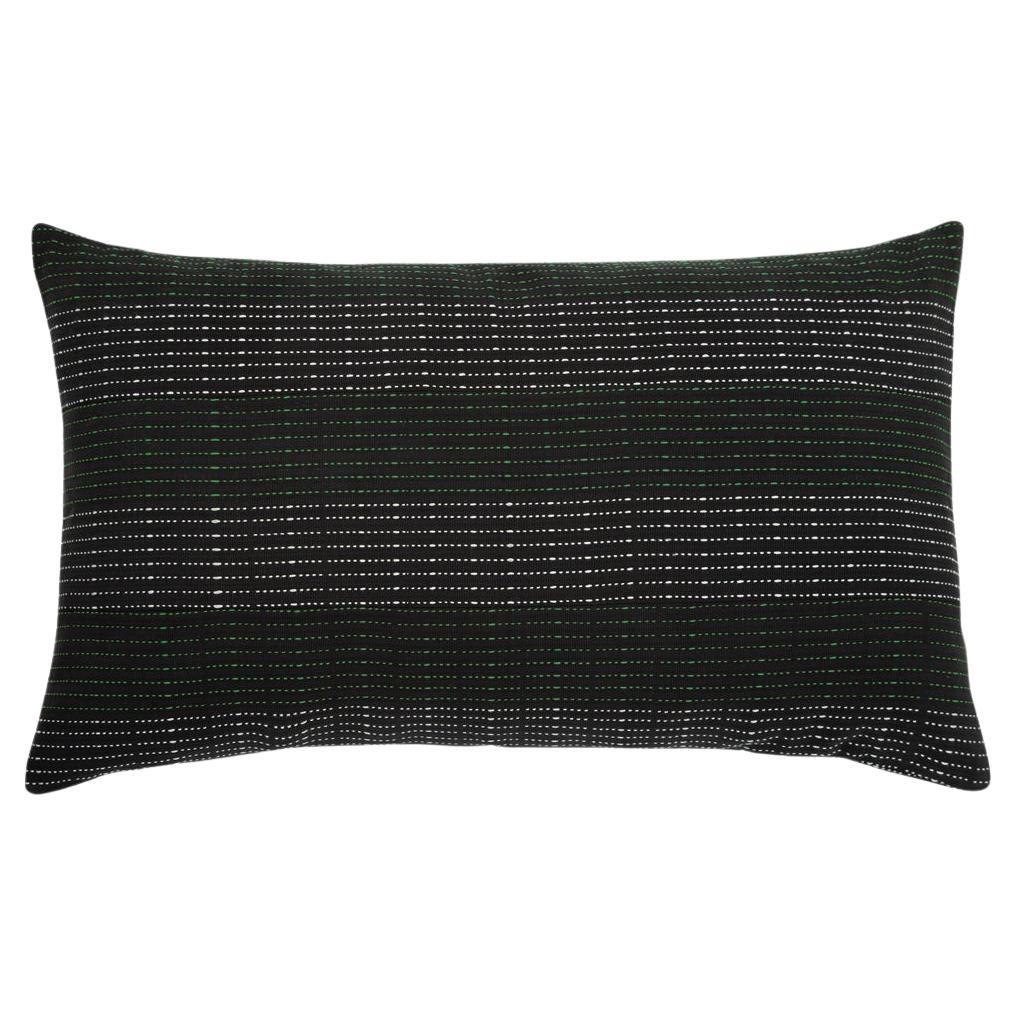 Contemporary Ethnic Large Textured Cushion Handwoven Cotton Kente Black Green