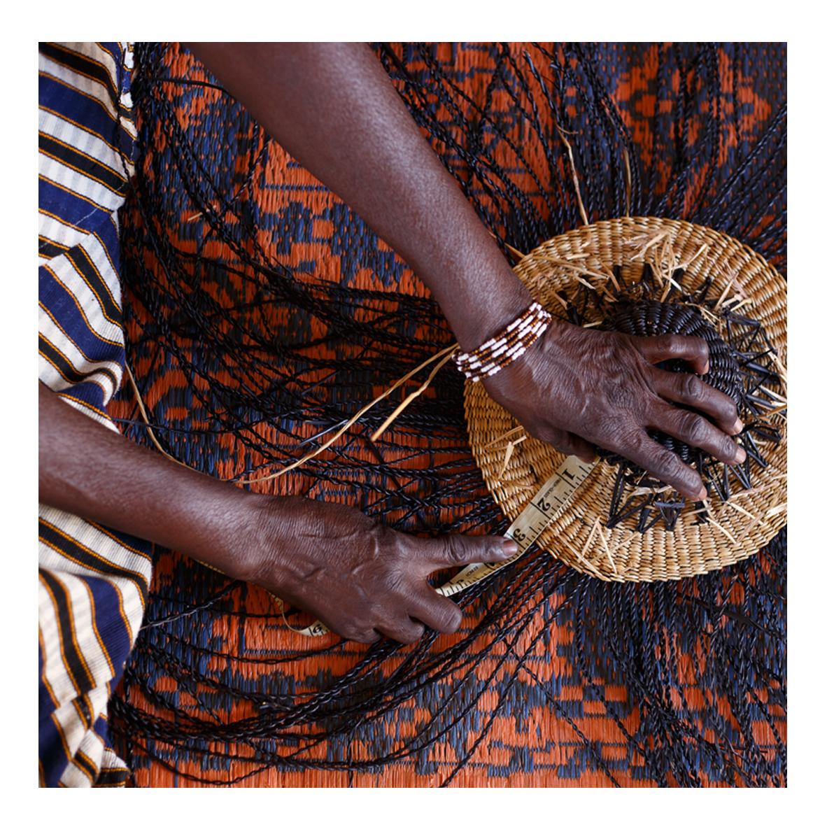 Ghanaian Contemporary Golden Editions Medium Pendant Lamp Handwoven Straw Black