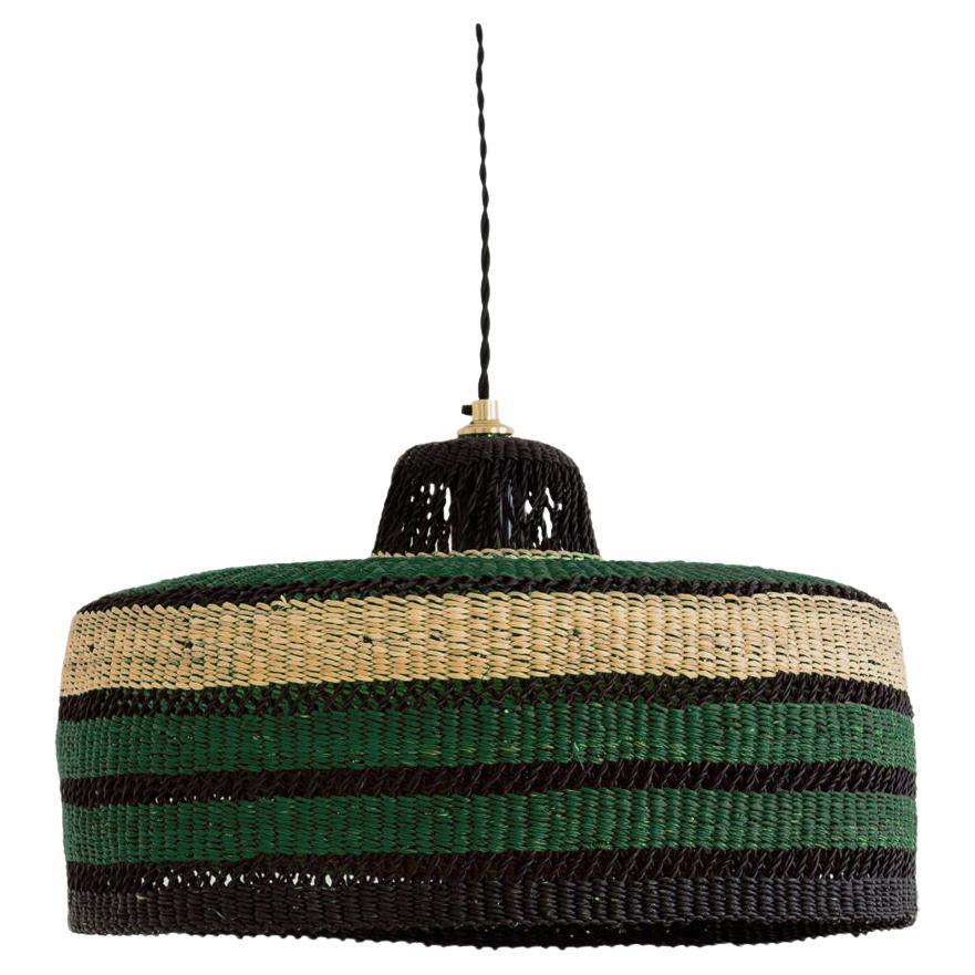 Contemporary Golden Editions Medium Pendant Lamp Handwoven Straw Black Green