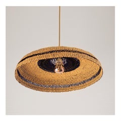 Contemporary Golden Editions Medium Pendant Lamp Handwoven Straw Natural Black