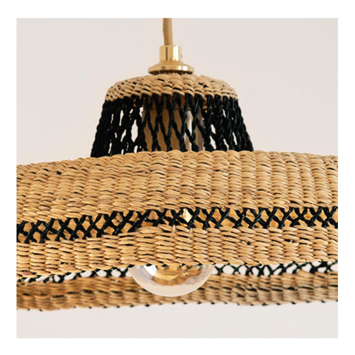 Modern Contemporary Golden Editions Medium Pendant Lamp Handwoven Straw Natural Black