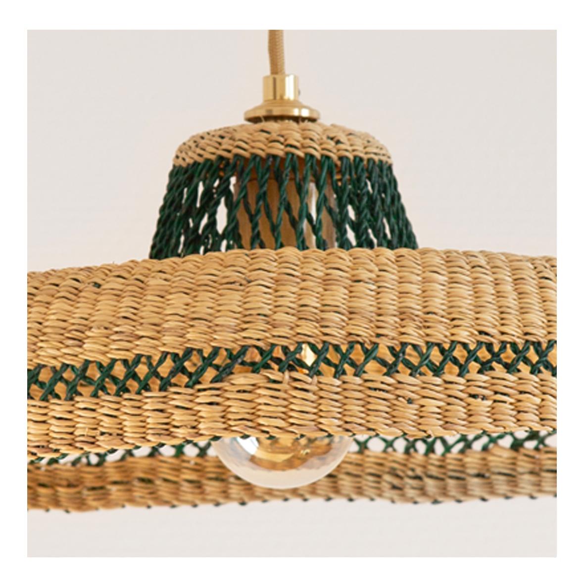 Modern Contemporary Golden Editions Medium Pendant Lamp Handwoven Straw Natural Green
