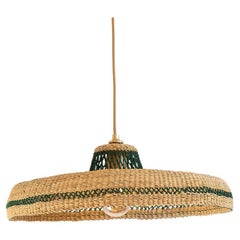 Contemporary Golden Editions Medium Pendant Lamp Handwoven Straw Natural Green