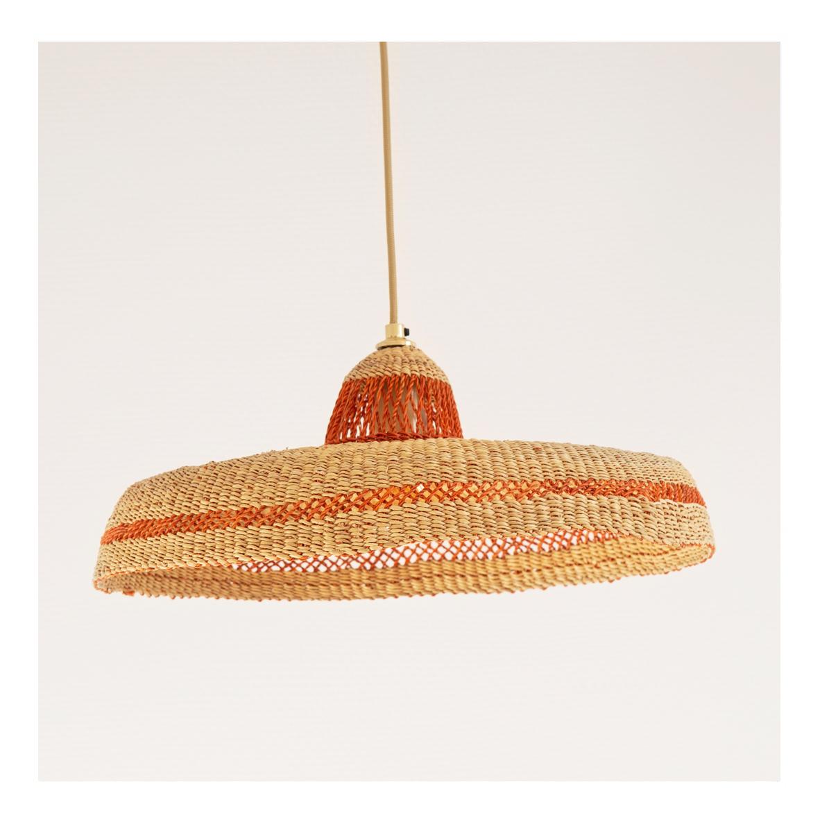 Modern Contemporary Golden Editions Medium Pendant Lamp Handwoven Straw Terracotta