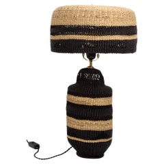 Contemporary Golden Editions Patterned Table Lamp Handwoven Straw Black 