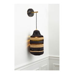Contemporary Golden Editions Patterned Wall Lantern Handwoven Straw Black