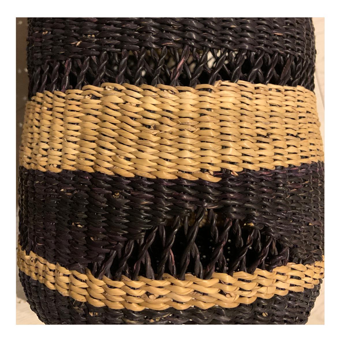 Modern Contemporary Golden Editions Patterned Wall Lantern Handwoven Straw Black