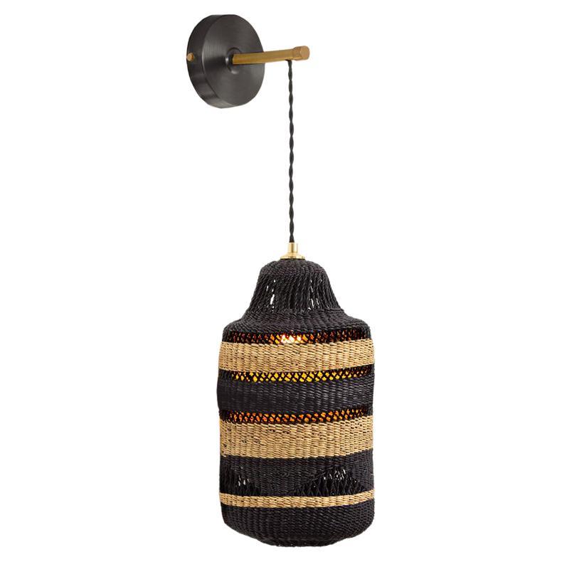Contemporary Golden Editions Patterned Wall Lantern Handwoven Straw Black
