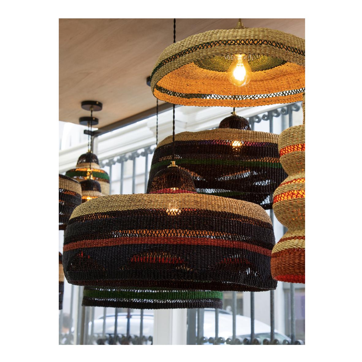 Contemporary Ethnic Pendant Lamp Patterned Handwoven Straw Terracotta In New Condition In Barcelona, CT