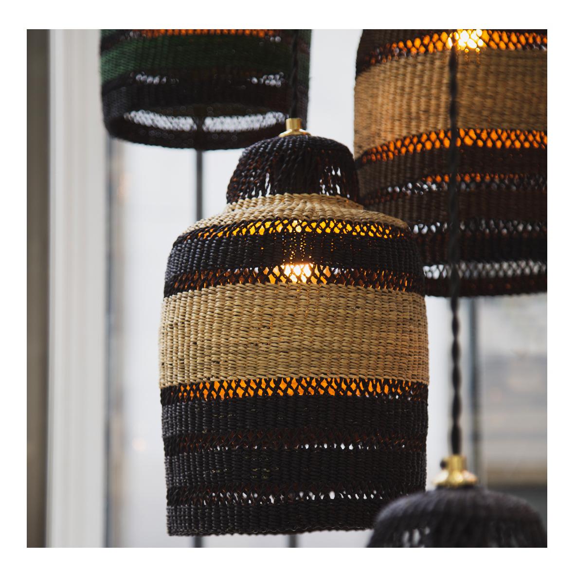 Modern Contemporary Golden Editions Small Pendant Lamp Handwoven Straw Black Earth