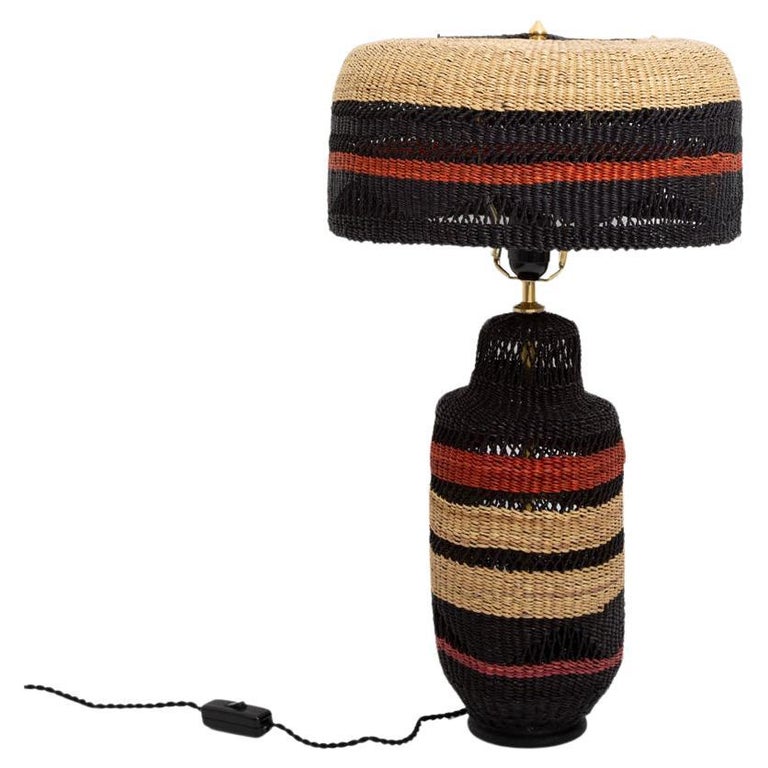 Contemporary Golden Editions Table Lamp Motif Handwoven Straw Black Terracotta For Sale