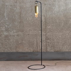 "Sino" Contemporary Golden Floor Lamp in Cast Brass and Illuminated Raw Crystal